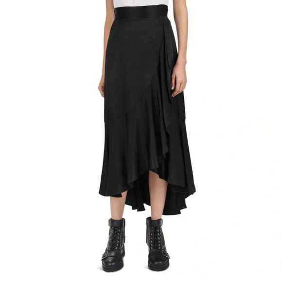 The kooples assymetric ruffle silky midi wrap skirt - Picture 2 of 7
